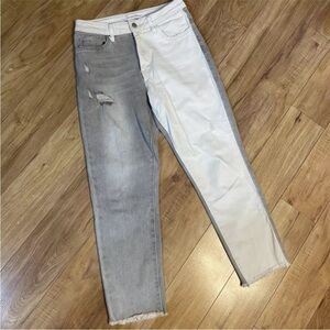 Flying Monkey Jeans Women Size 27 Two-Tone  High-Rise Cropped Raw Hem Denim